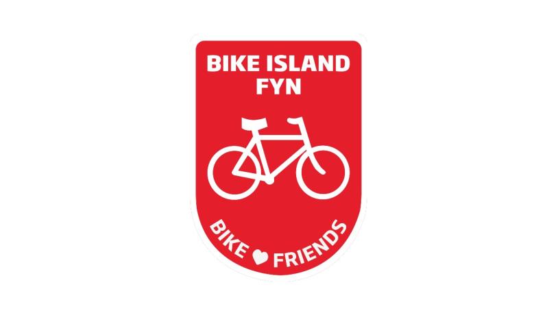 Grafik med det røde Bike Friends-logo med hvid tekst, hvidt hjerte og hvid cykel.