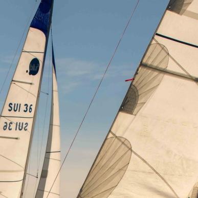 Sejl fra båd, der deltager i VM Matchrace 2023