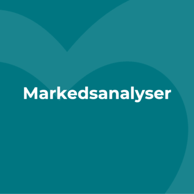 Grafik: Billedet er helt turkis med et hvidt faded Destination Fyns logo i midten. Midt i billedet står teksten "Markedsanalyser" med hvidt.