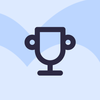 Grafik med ikonet af et trofæ. Baggrunden er blå og man kan se Destination Fyns logo.