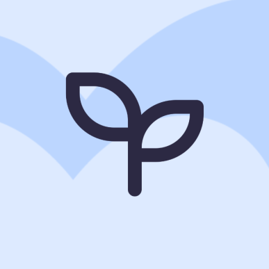 Grafik med spirende blade på blå baggrund.