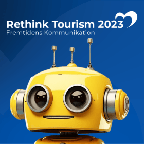 Rethink Tourism 2023 grafik med gul robot på blå baggrund